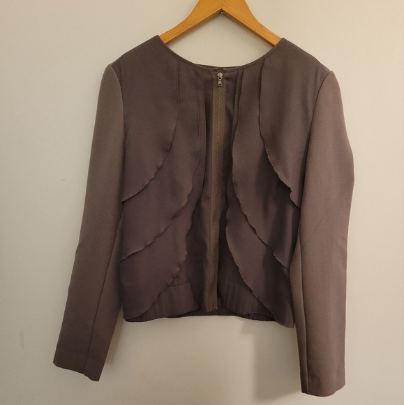 Gap Ruffle front bomber jacket, taupe, size large - Picture 1 of 4